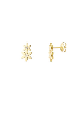 Gold Double Flower Stud Earrings