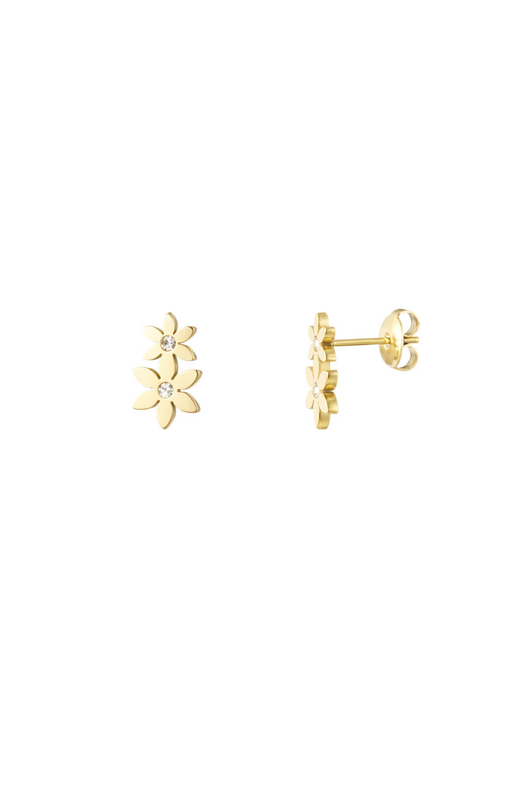 Gold Double Flower Stud Earrings