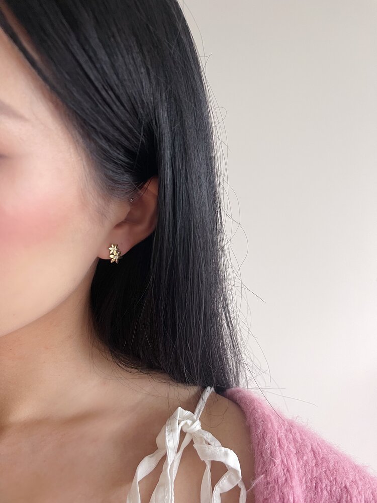 Gold Double Flower Stud Earrings