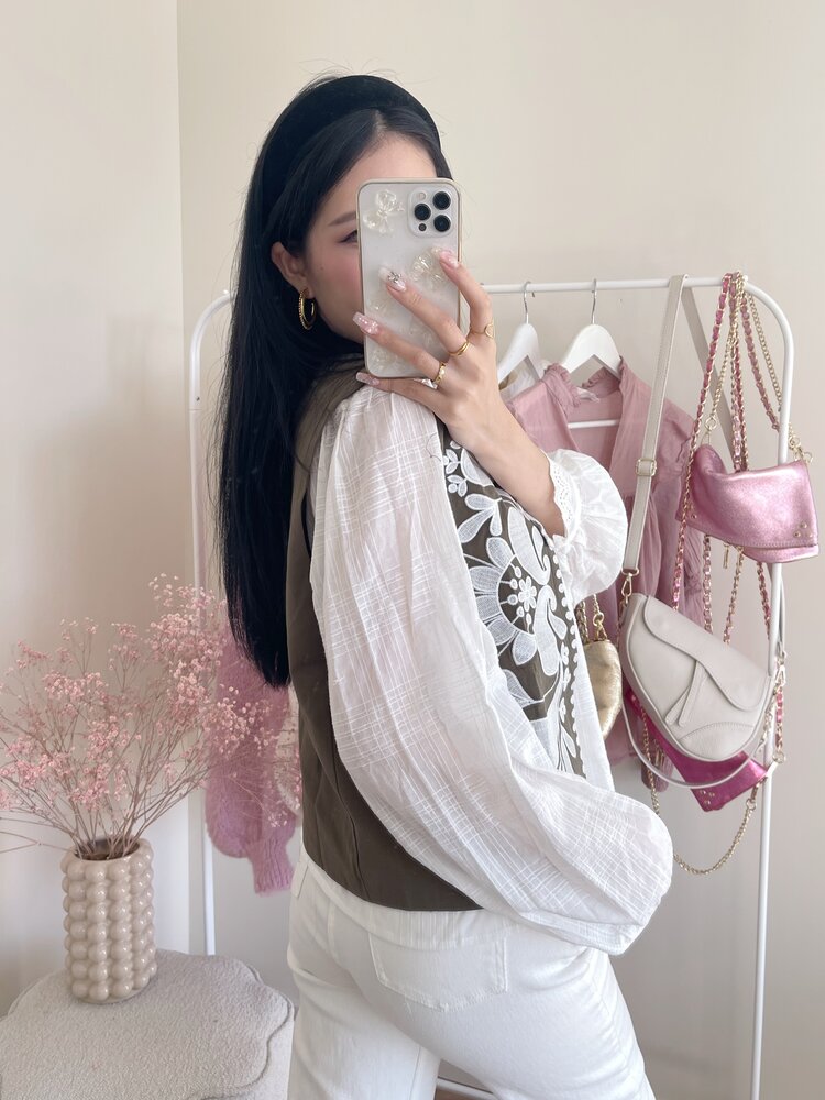 Suhara Embroidered Gilet / Khaki Green