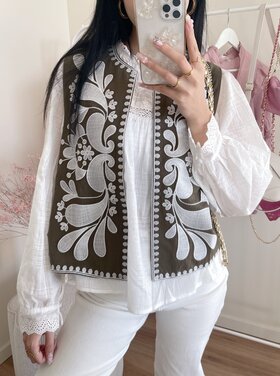 Suhara Embroidered Gilet / Khaki Green