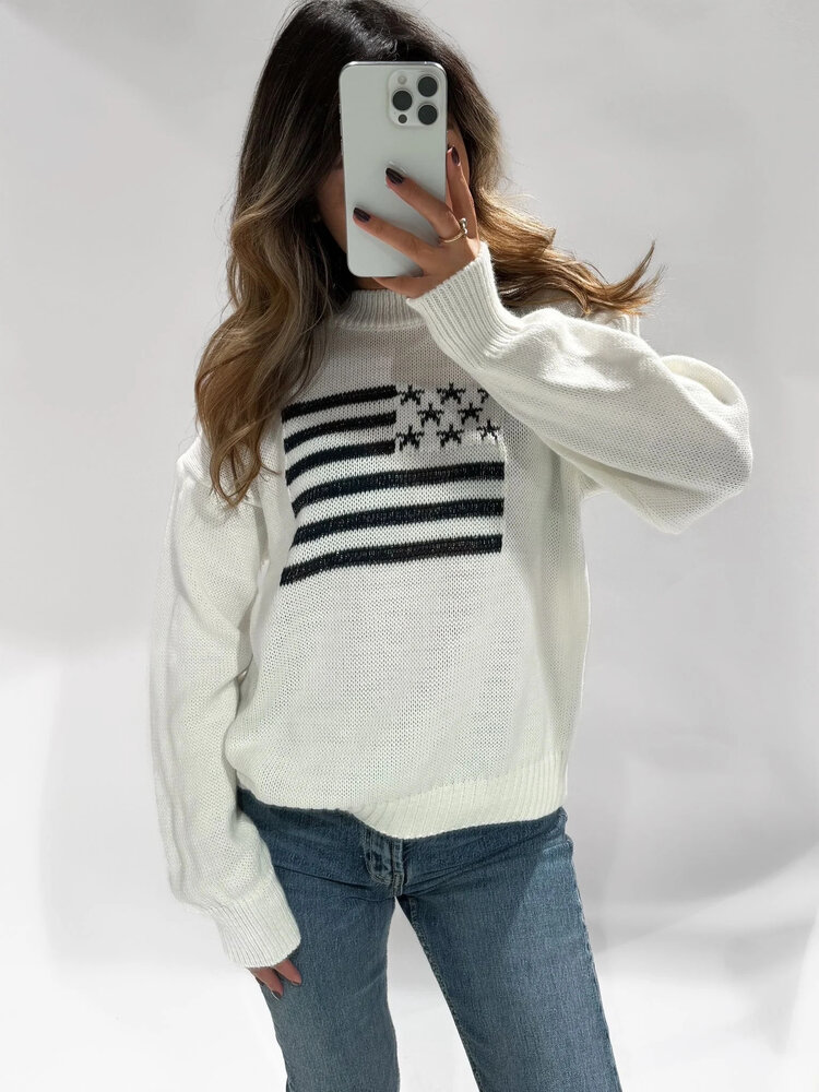 Kyla USA Knit Sweater / White & Black