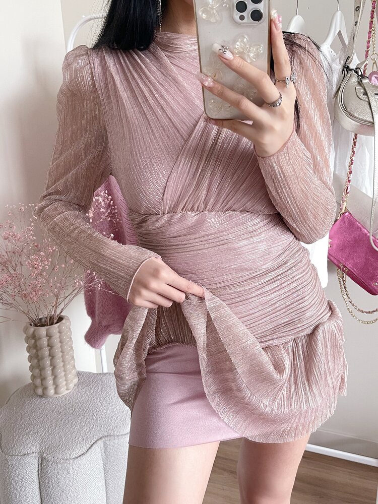 Miyu Lurex Pleated Dress / Pink