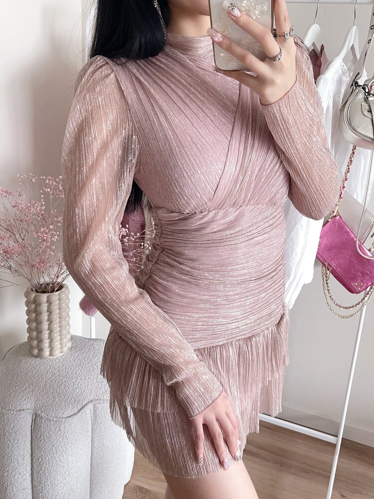 Miyu Lurex Pleated Dress / Pink