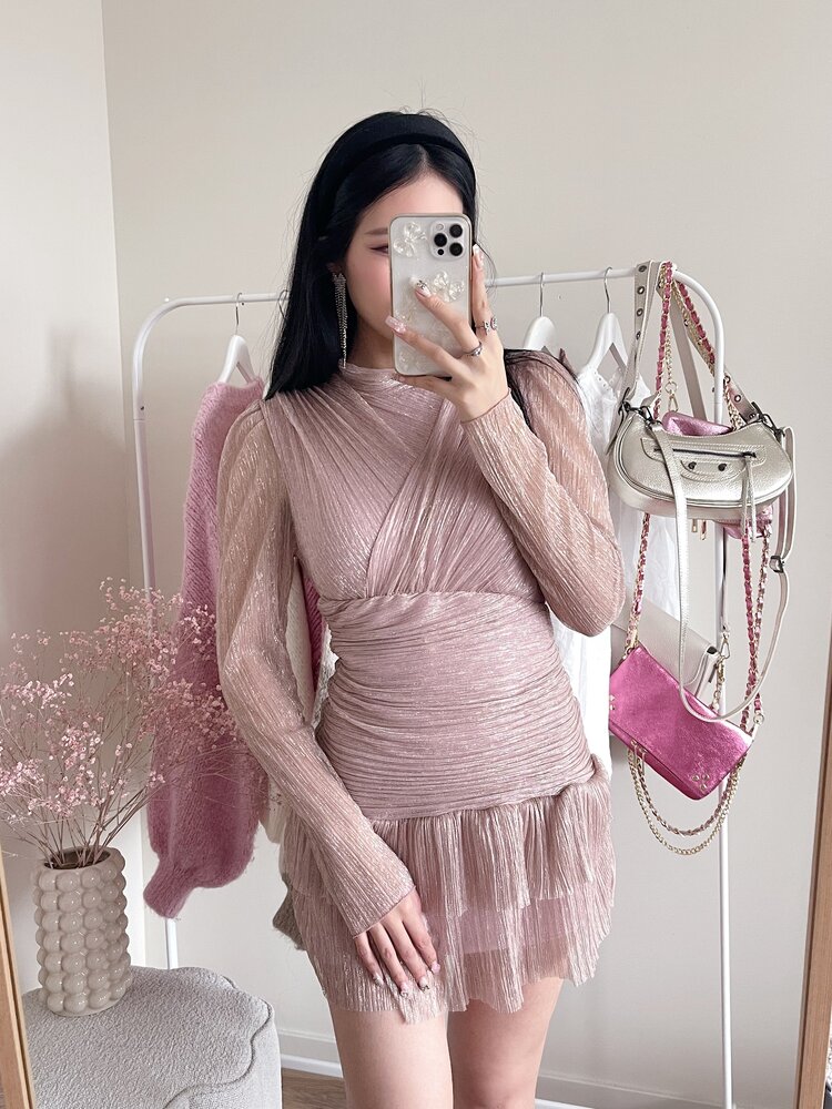 Miyu Lurex Pleated Dress / Pink