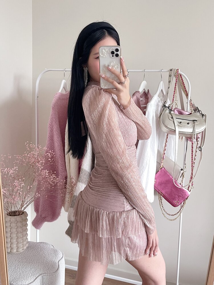 Miyu Lurex Pleated Dress / Pink