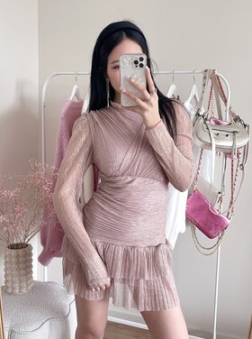Miyu Lurex Pleated Dress / Pink