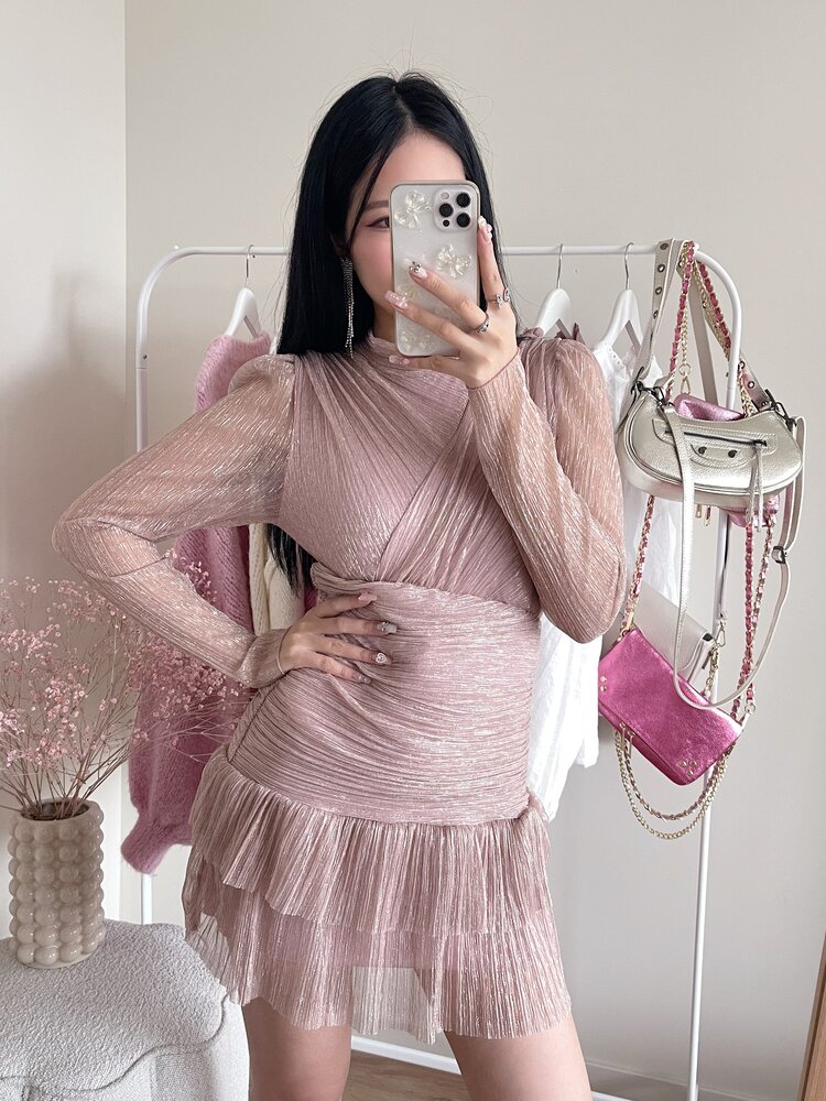 Miyu Lurex Pleated Dress / Pink