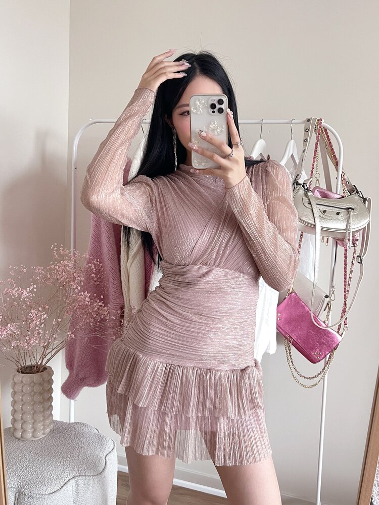 Miyu Lurex Pleated Dress / Pink