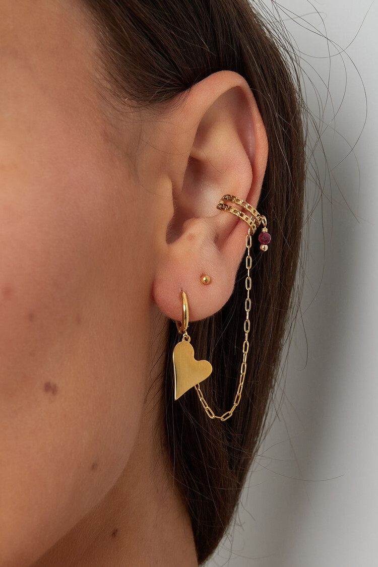 Gold Heart Bead Earring & Earcuff / Fuchsia
