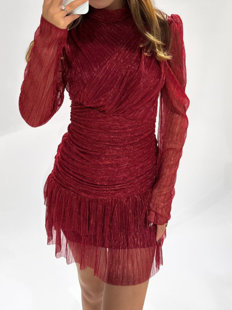 Miyu Lurex Pleated Dress / Red