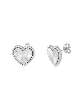 Silver Textured Heart Stud Earrings