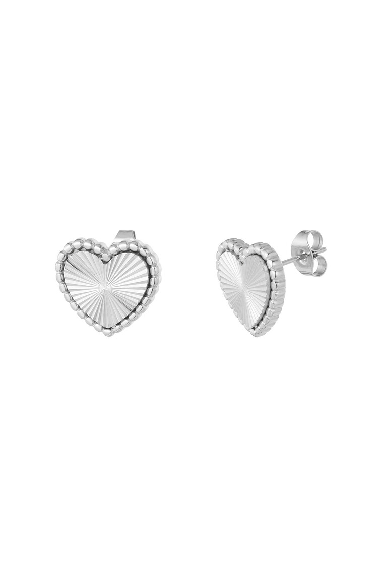 Silver Textured Heart Stud Earrings