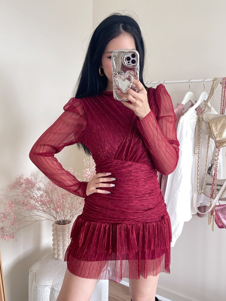 Miyu Lurex Pleated Dress / Red