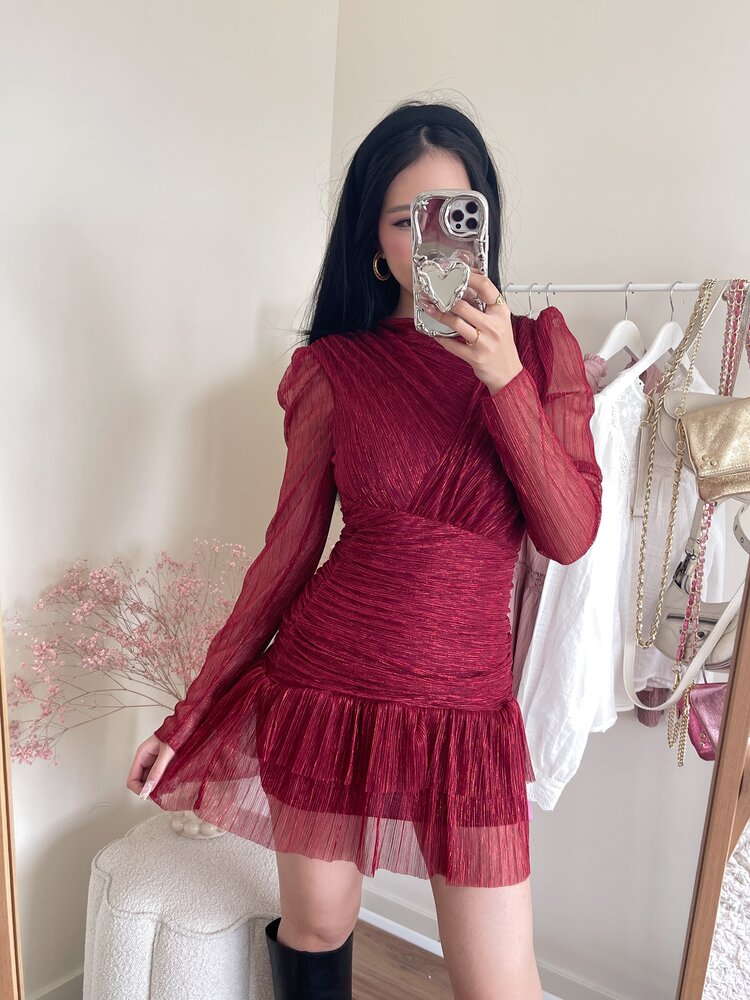 Miyu Lurex Pleated Dress / Red
