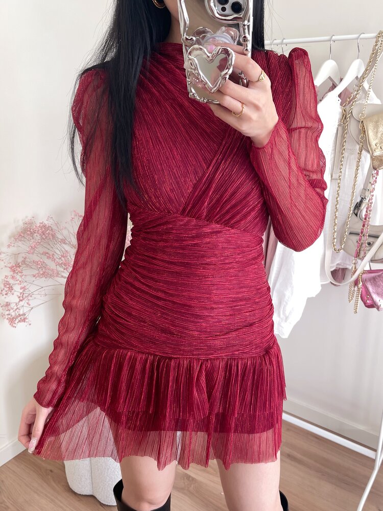 Miyu Lurex Pleated Dress / Red