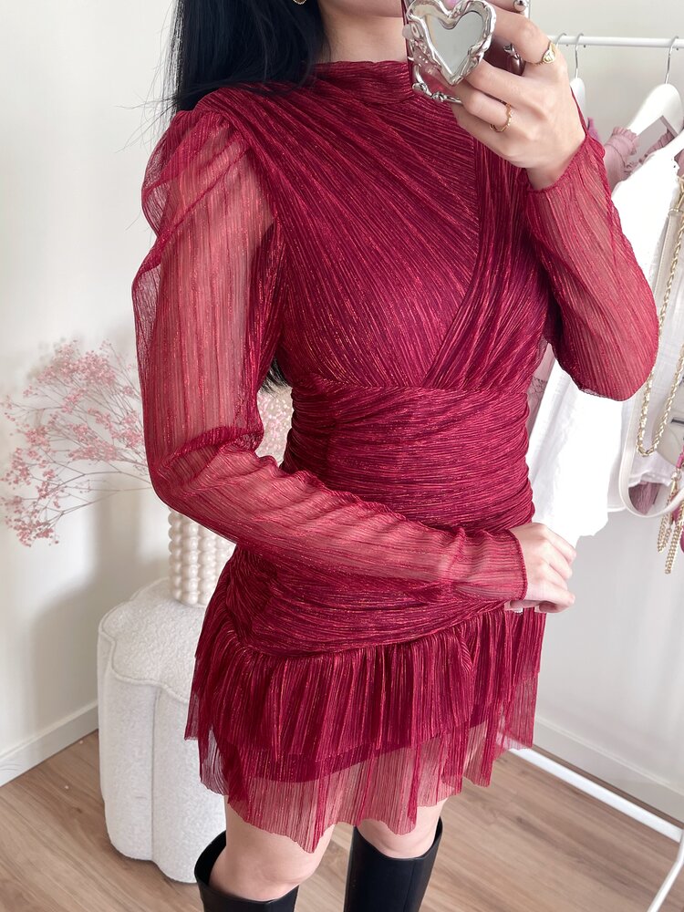 Miyu Lurex Pleated Dress / Red