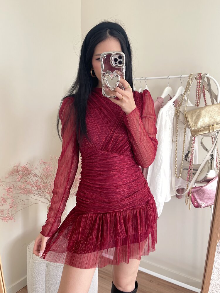 Miyu Lurex Pleated Dress / Red