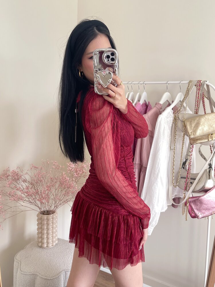 Miyu Lurex Pleated Dress / Red