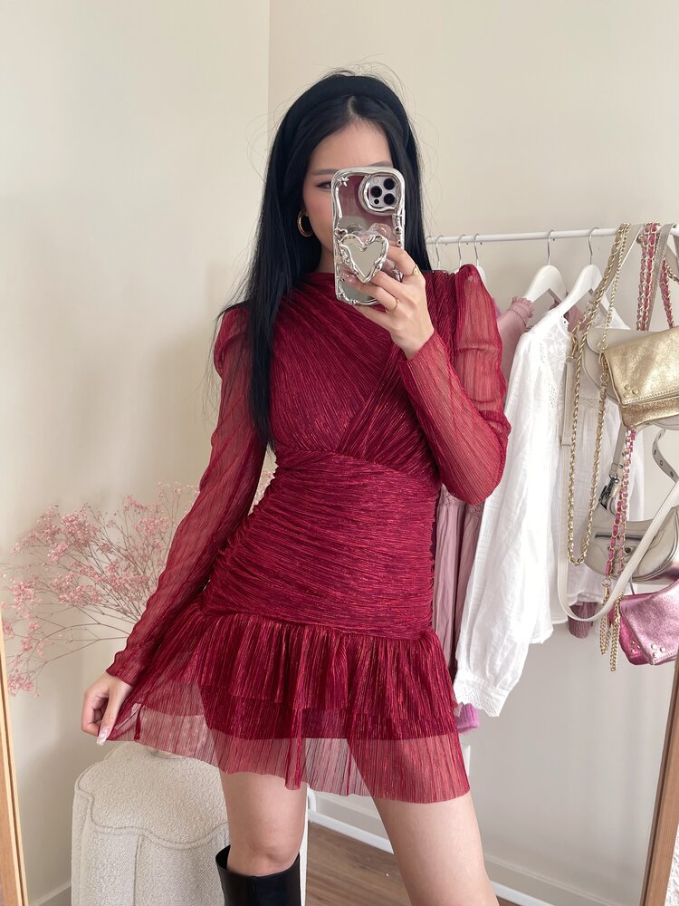 Miyu Lurex Pleated Dress / Red