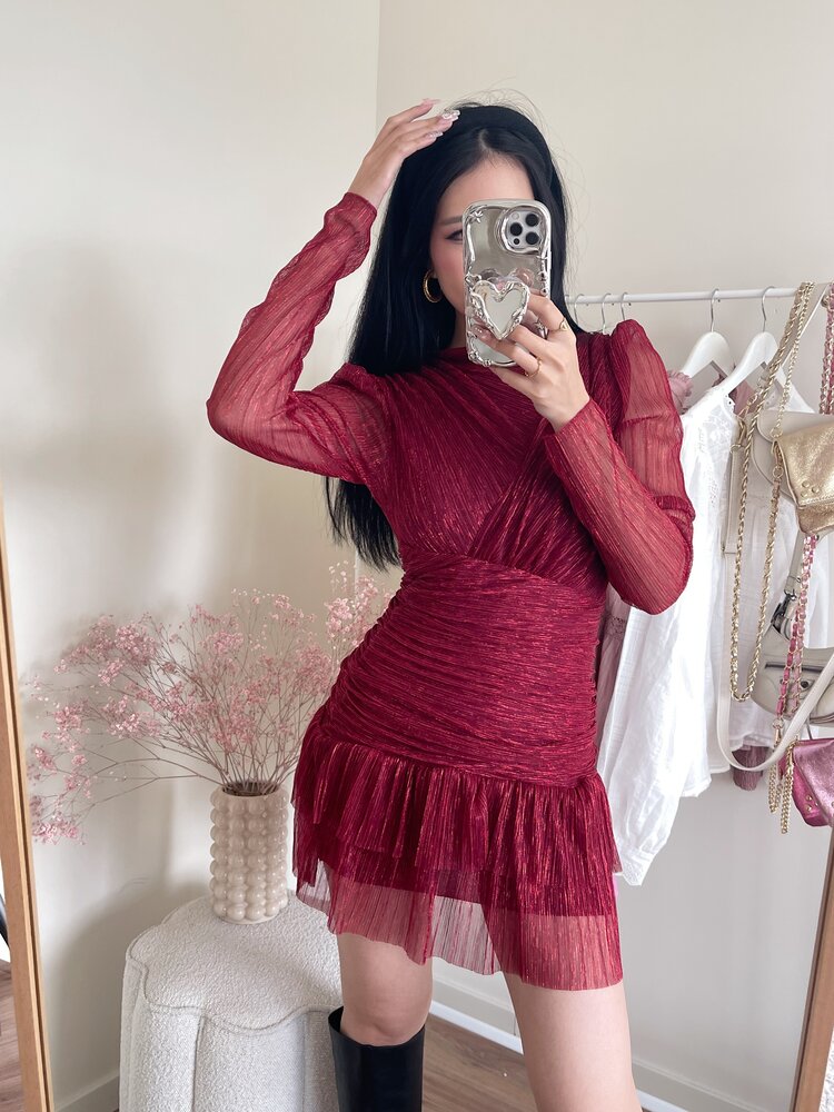 Miyu Lurex Pleated Dress / Red