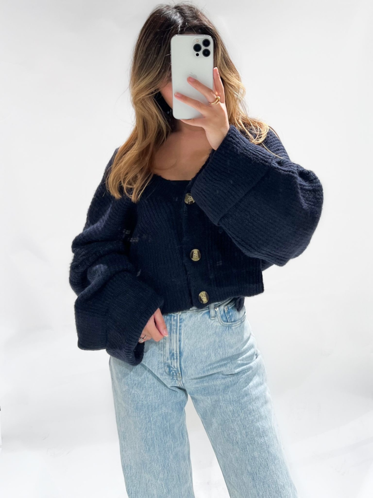 Raima Button Knit Cardigan / Navy Blue