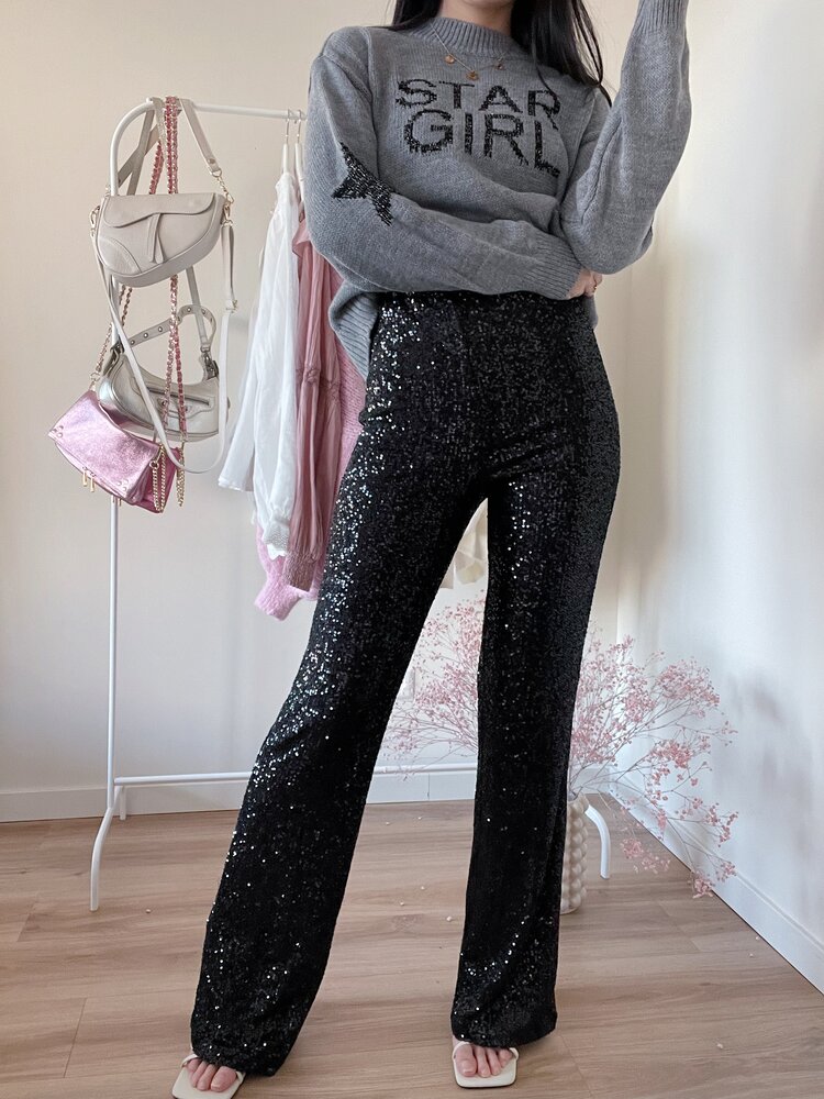 Harper Sequin Flared Leggings / Black