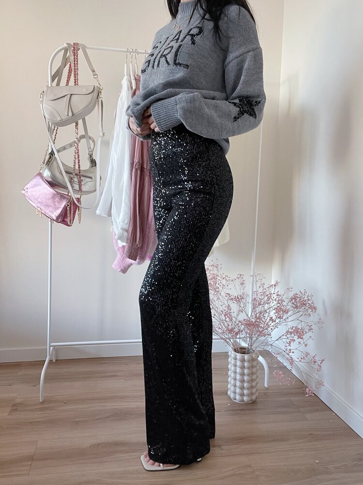 Harper Sequin Flared Leggings / Black