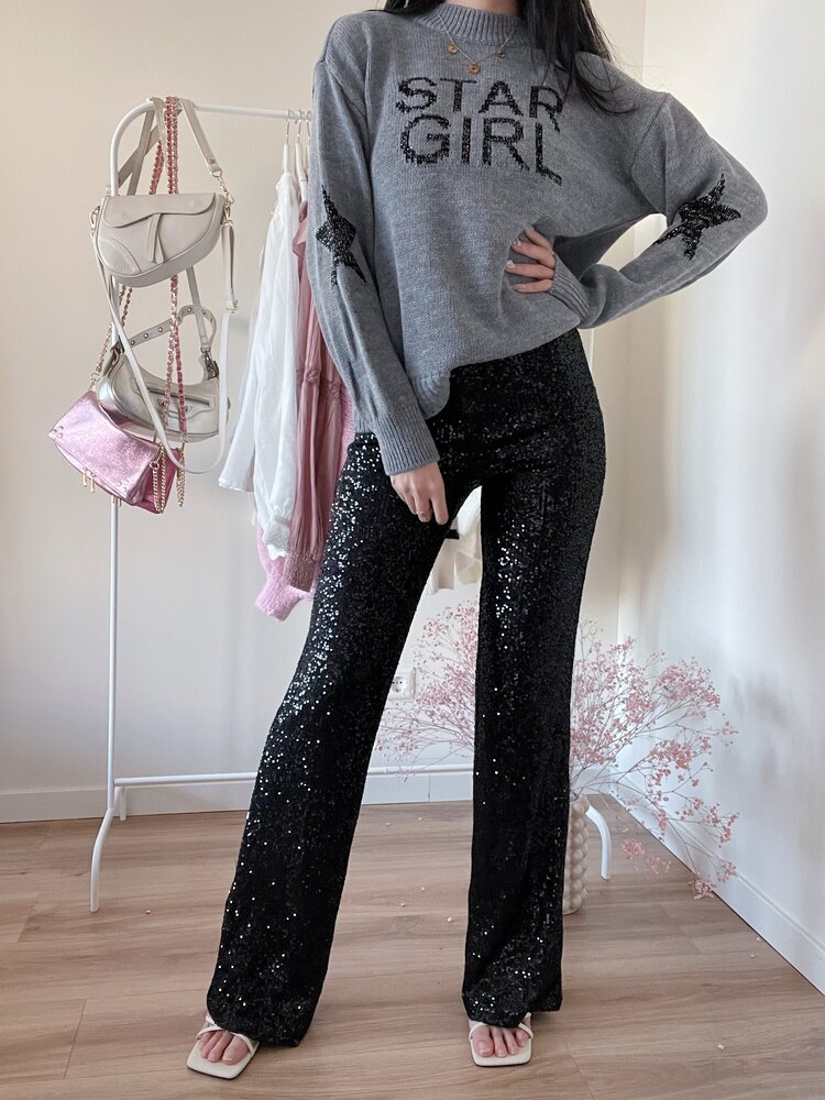 Harper Sequin Flared Leggings / Black