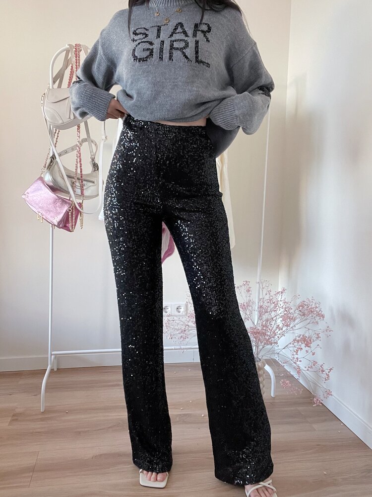 Harper Sequin Flared Leggings / Black