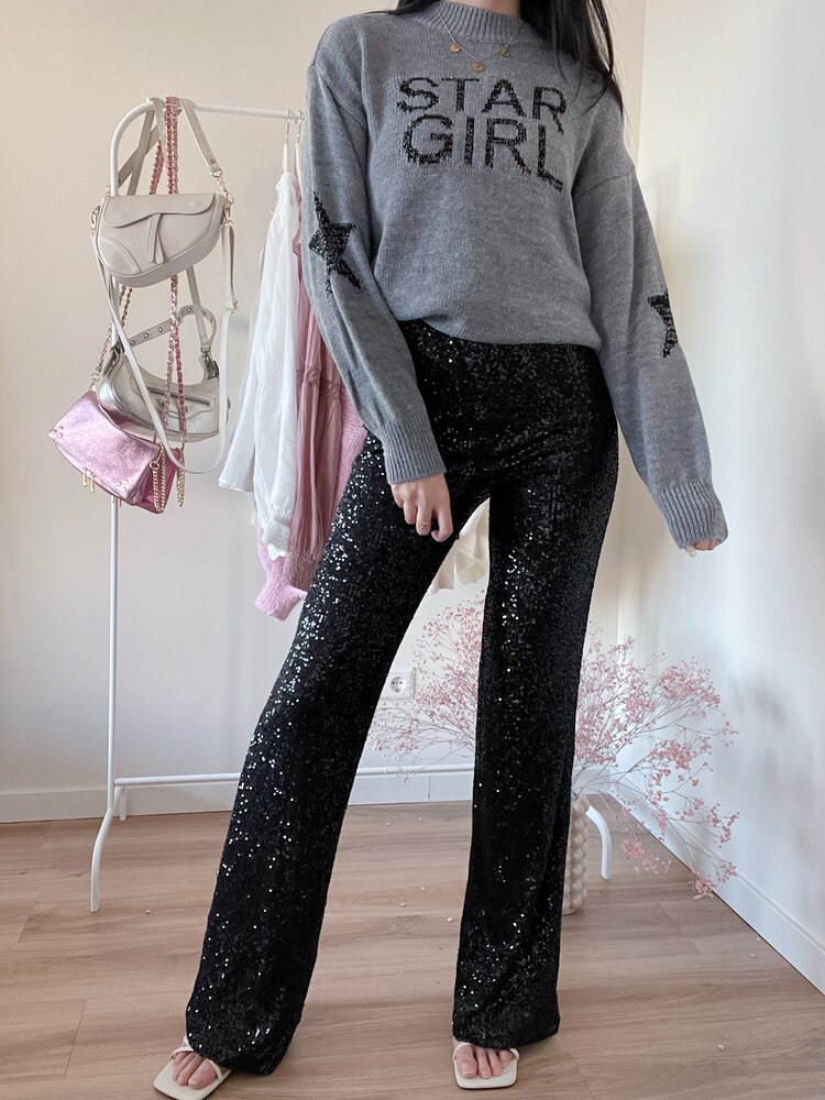 Harper Sequin Flared Leggings / Black
