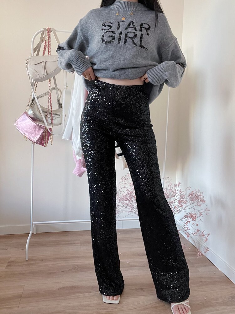 Harper Sequin Flared Leggings / Black