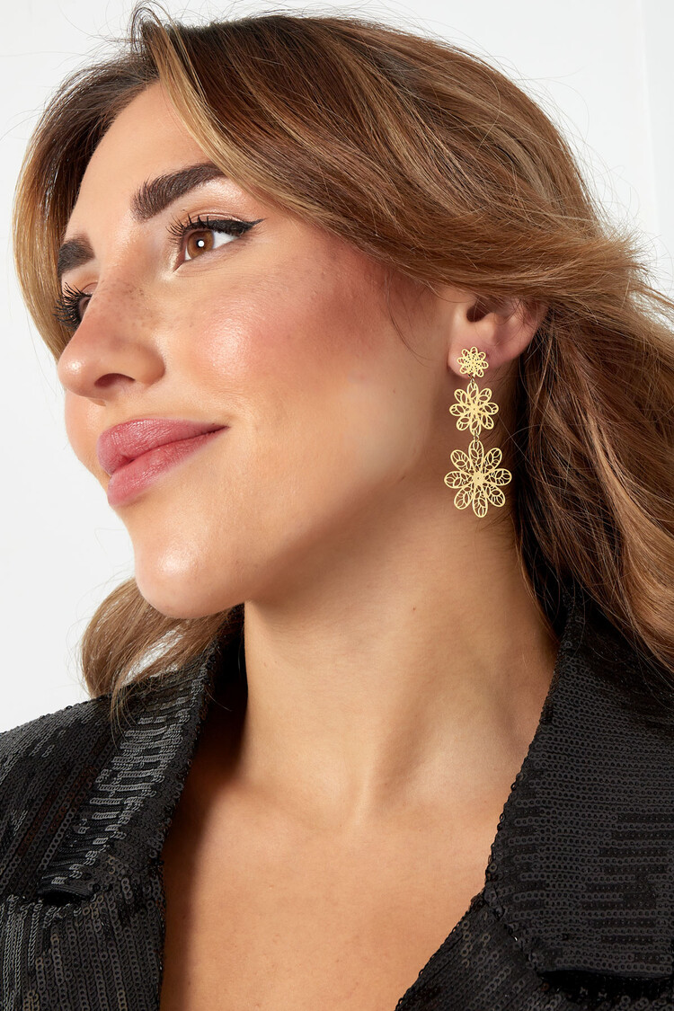 Gold Triple Flower Earrings