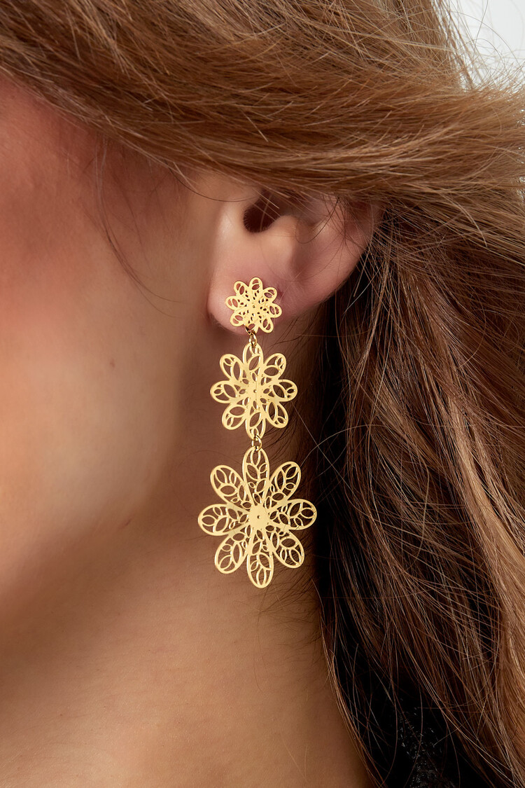 Gold Triple Flower Earrings