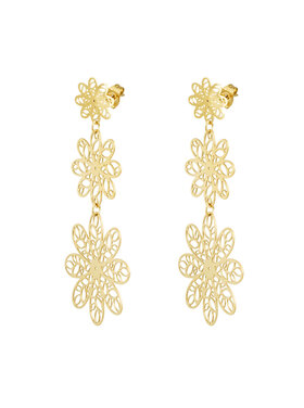 Gold Triple Flower Earrings