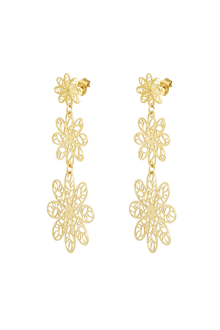 Gold Triple Flower Earrings