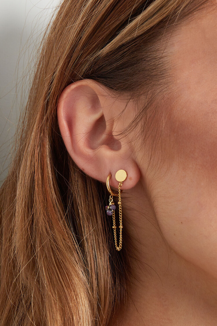 Gold Bead Earring & Stud / Fuchsia