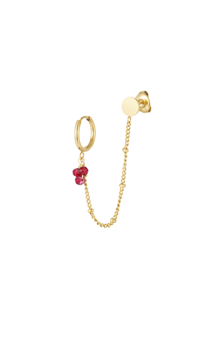 Gold Bead Earring & Stud / Fuchsia