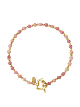 Gold Heart Lock Beads Bracelet / Pink