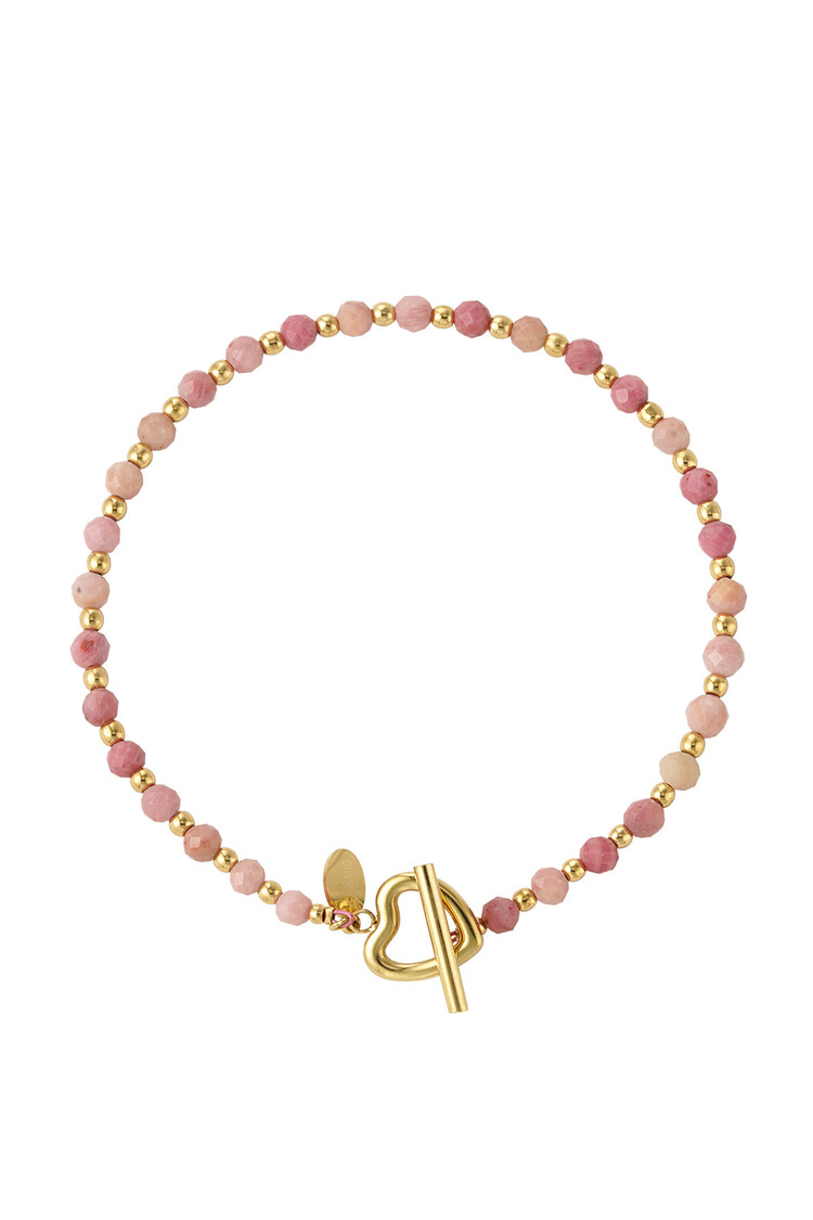 Gold Heart Lock Beads Bracelet / Pink