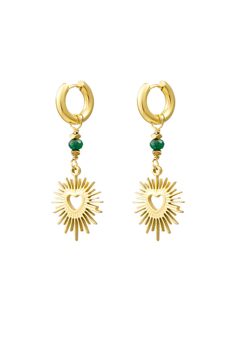Gold Radiant Heart Earrings / Green