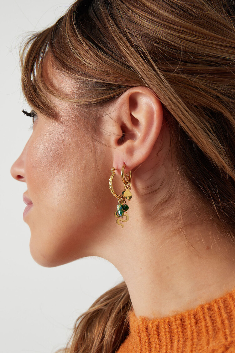 Gold Snake Beads Earrings / Green