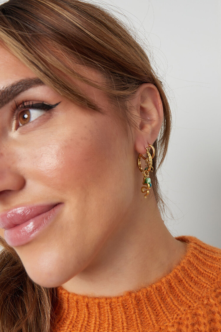 Gold Snake Beads Earrings / Purple