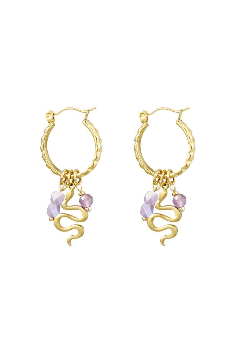 Gold Snake Beads Earrings / Purple
