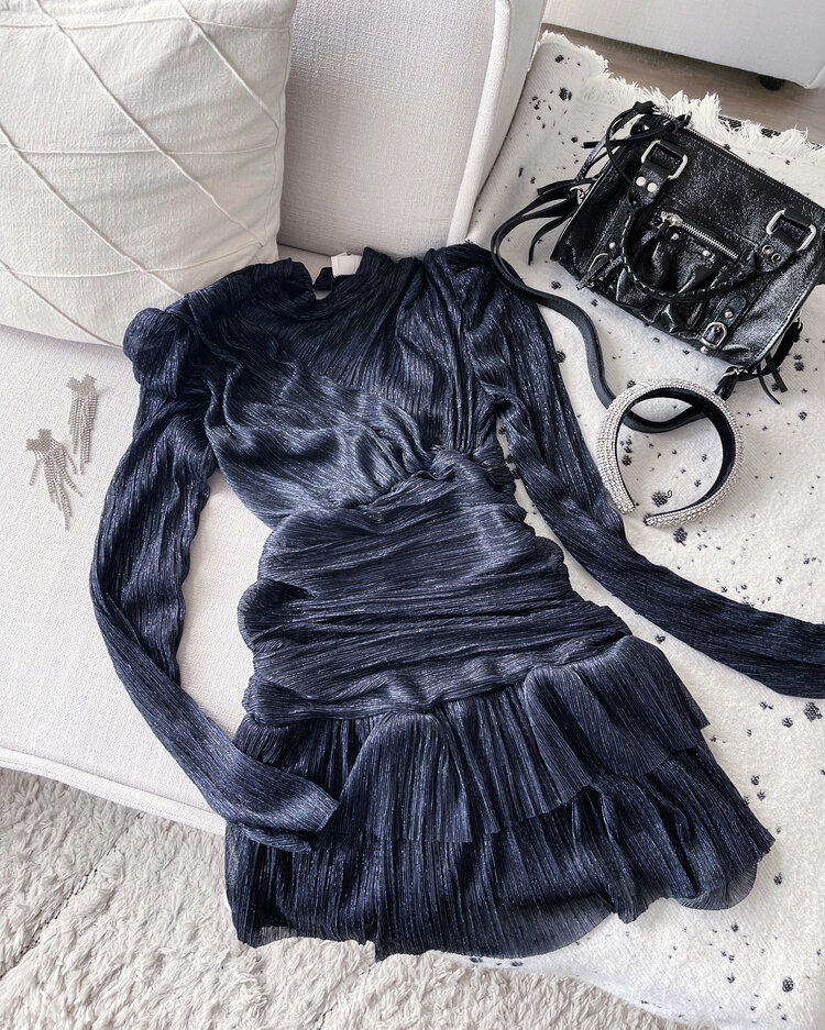 Miyu Lurex Pleated Dress / Navy