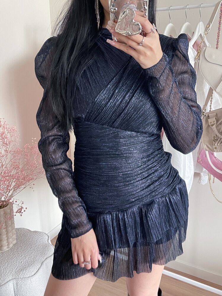 Miyu Lurex Pleated Dress / Navy