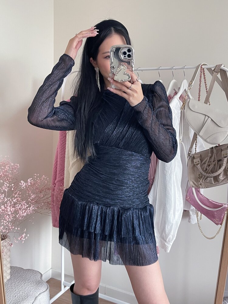 Miyu Lurex Pleated Dress / Navy