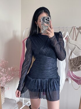 Miyu Lurex Pleated Dress / Navy