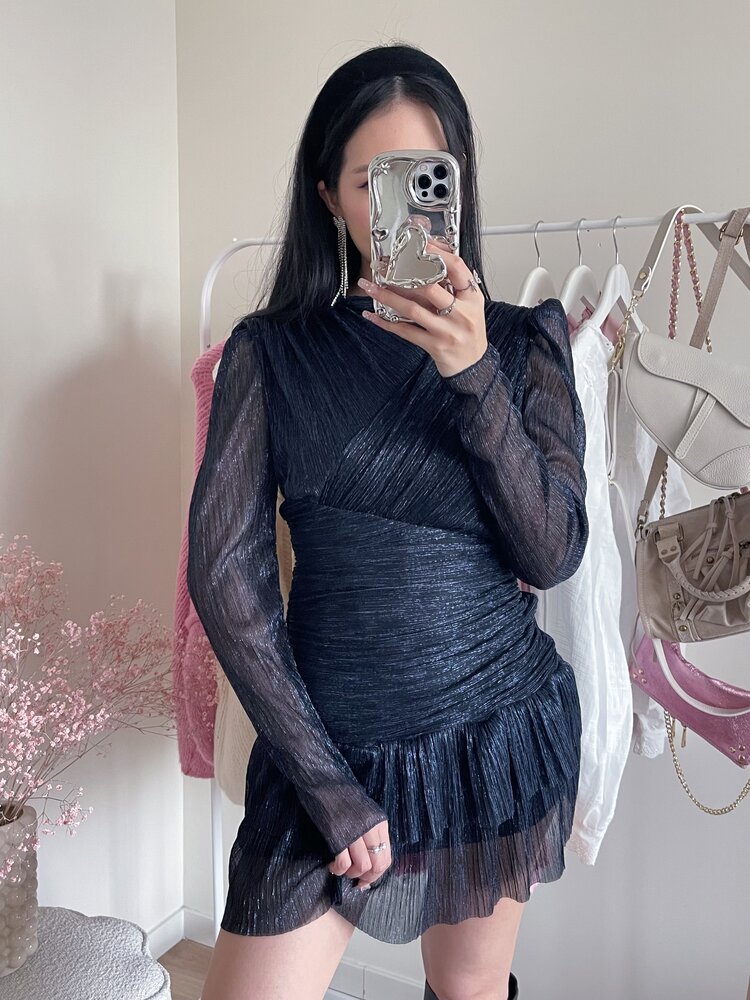 Miyu Lurex Pleated Dress / Navy