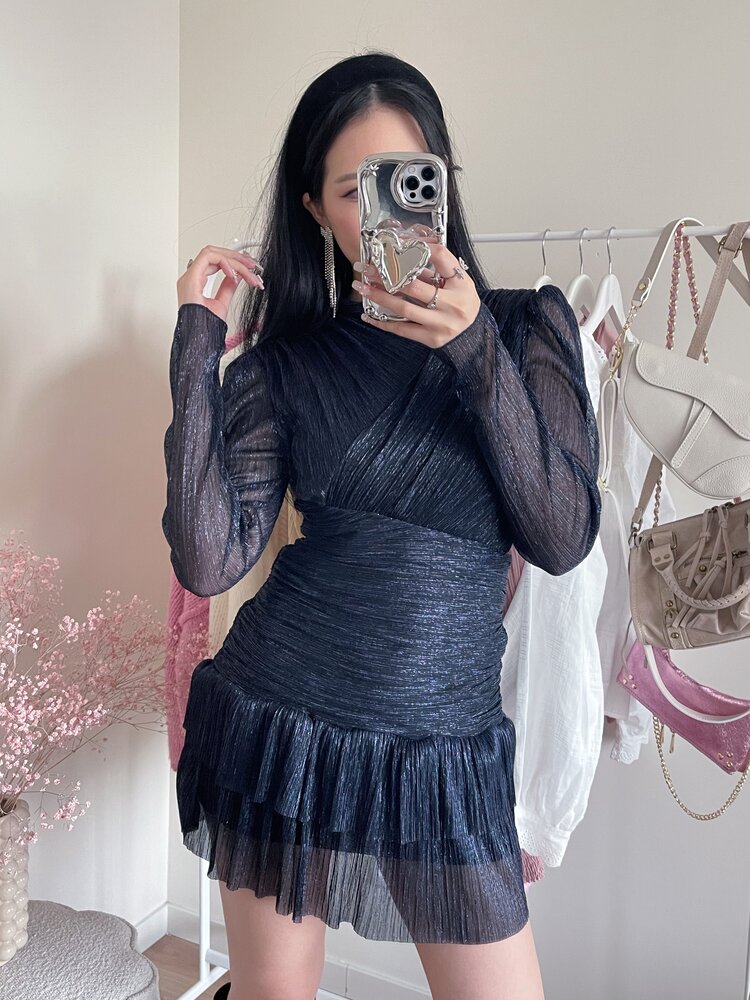 Miyu Lurex Pleated Dress / Navy